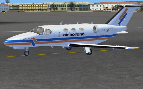 A Cessna Citation Mustang repaint in fictional Air Holland colours